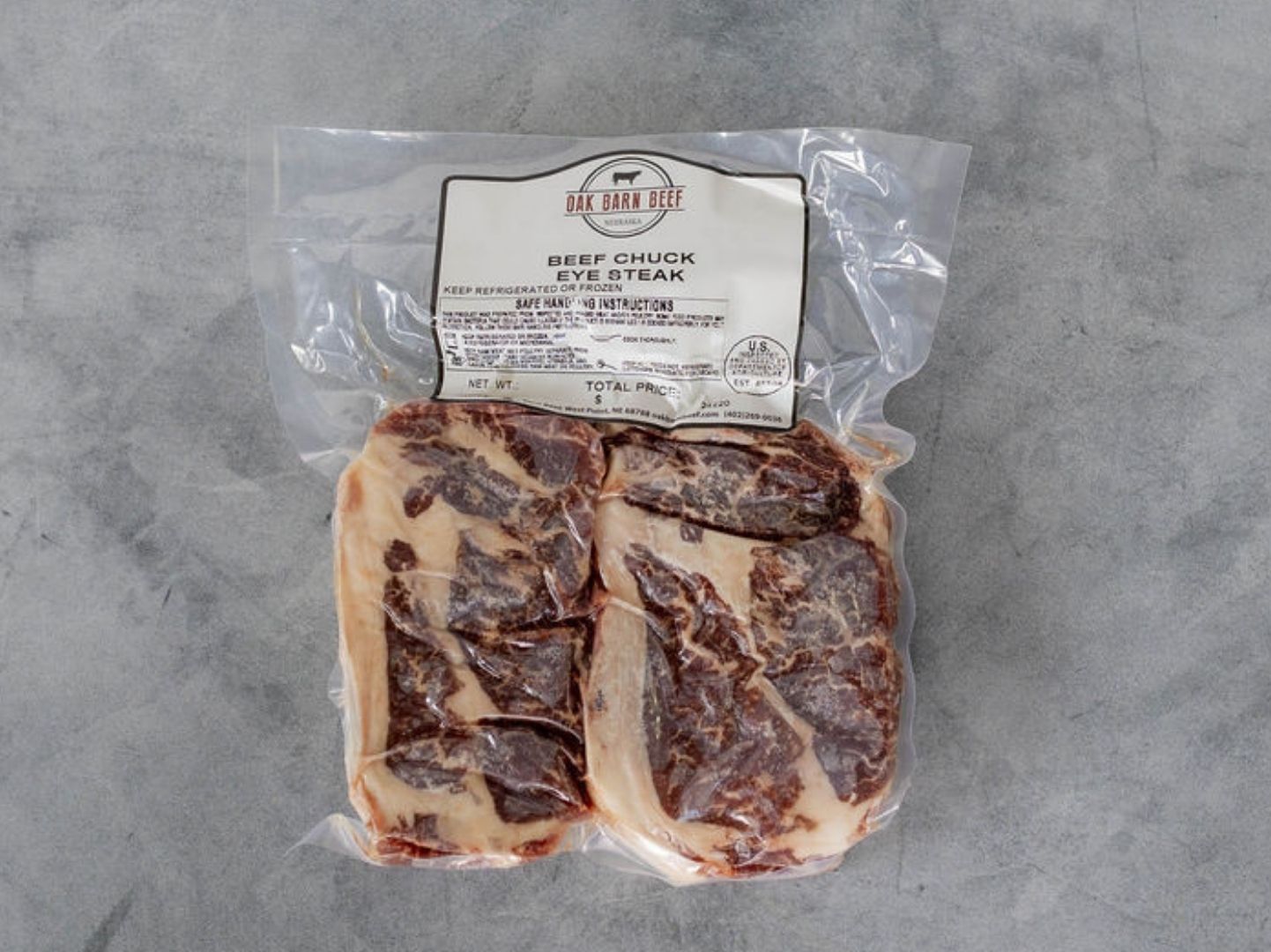 Oak Barn Beef chuck eye raw, oakbarnbeef.com