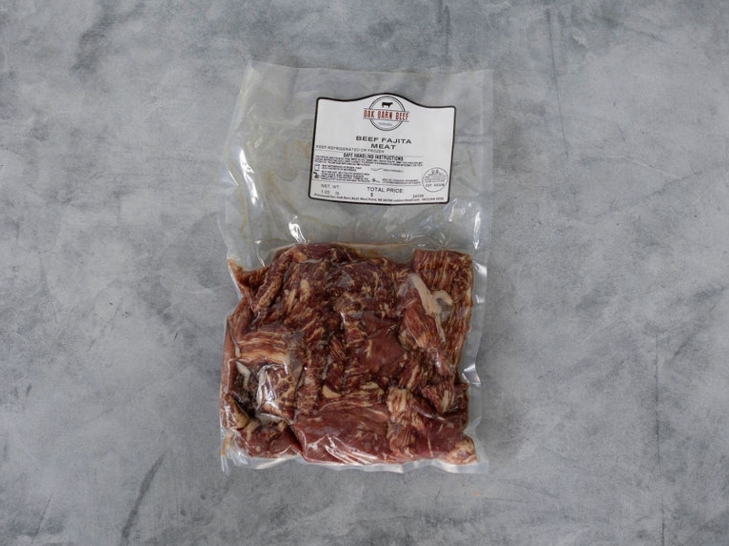 Oak Barn Beef fajita meat raw, oakbarnbeef.com