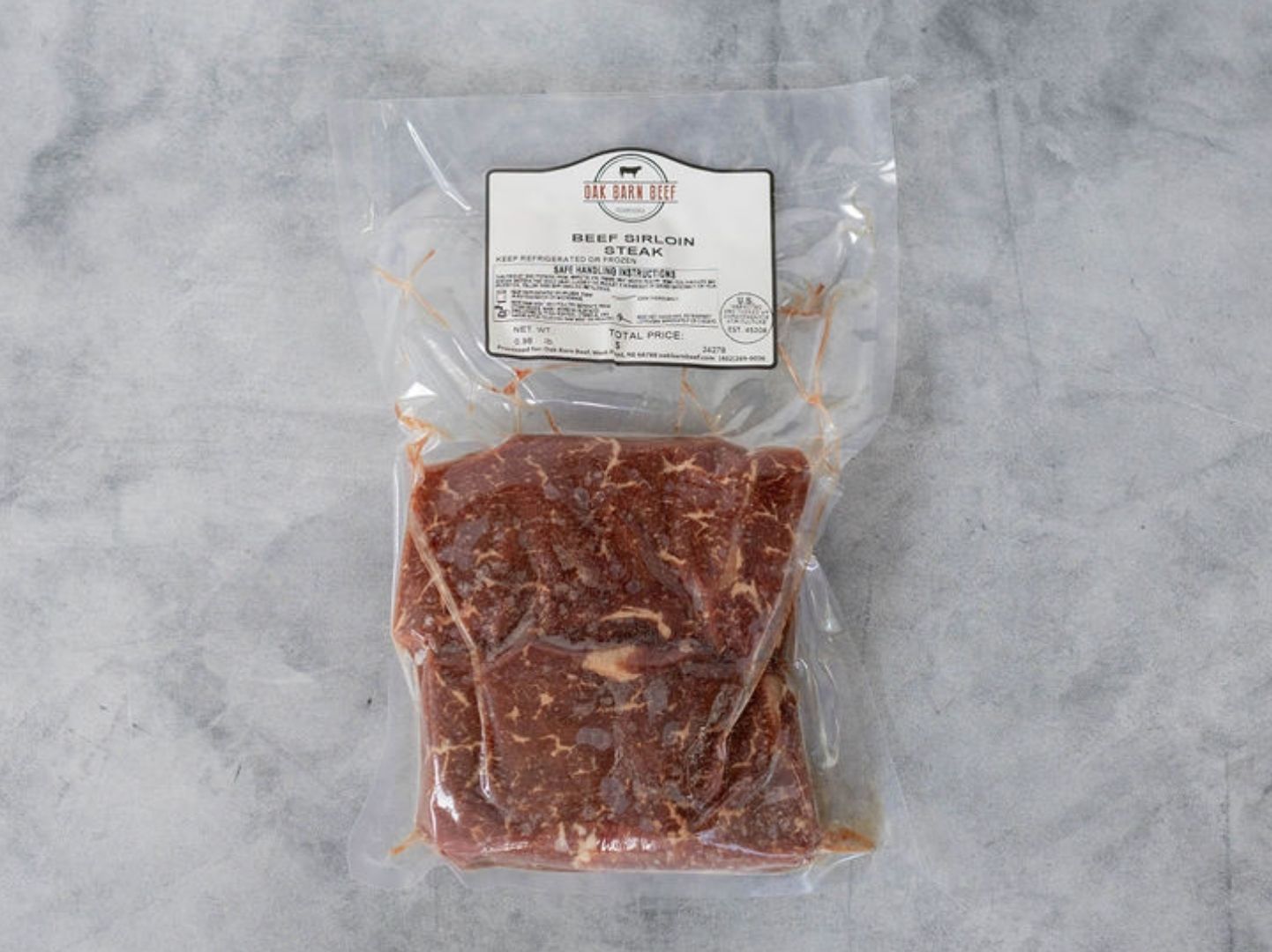 Oak Barn Beef sirloin Steak raw, dry aged, oakbarnbeef.com
