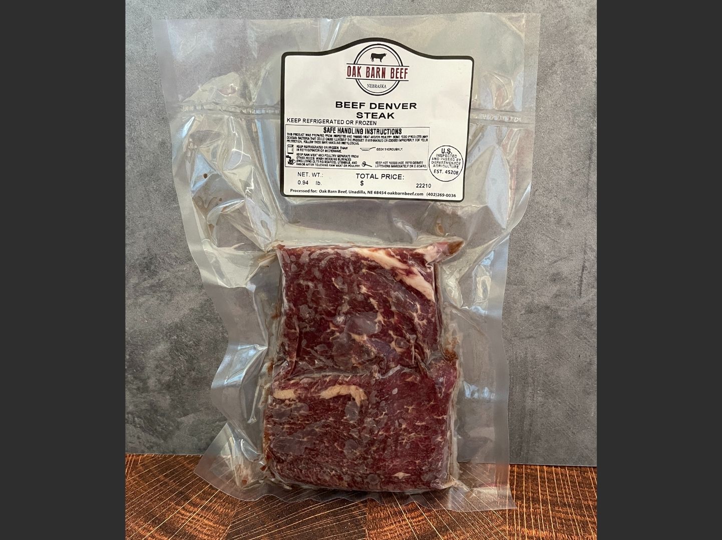Oak Barn Beef Denver Steak packaged | Nebraska Raised Beef, oakbarnbeef.com