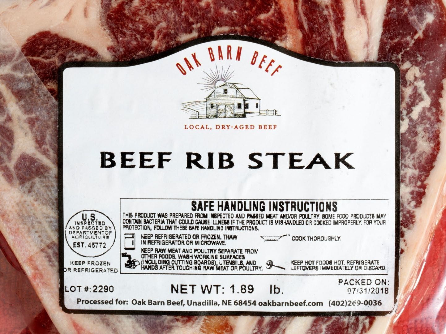 Oak Barn Beef Ribeye Steak Bone-In, Nebraska Raised, oakbarnbeef.com