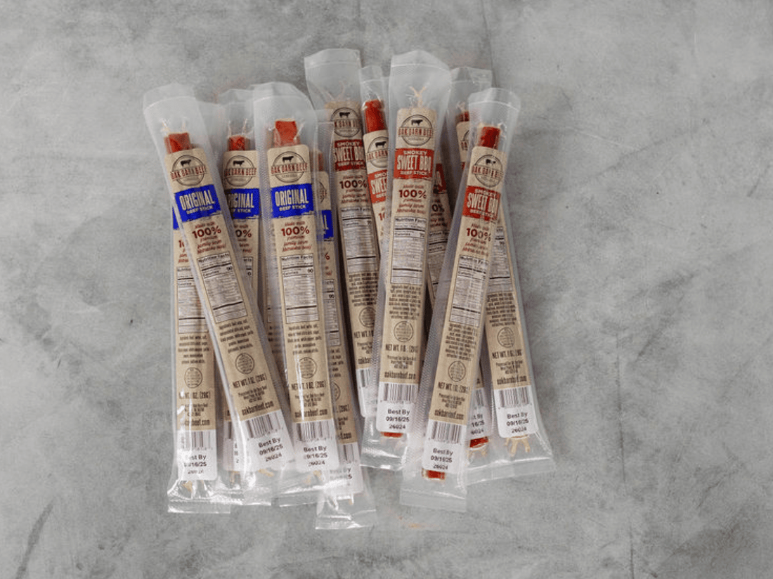 Oak Barn Beef individually wrapped Beef Sticks - Protein Snack, oakbarnbeef.com