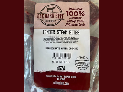 Oak Barn Beef Tender Steak Bites from our Nebraska, Family Farm, oakbarnbeef.com