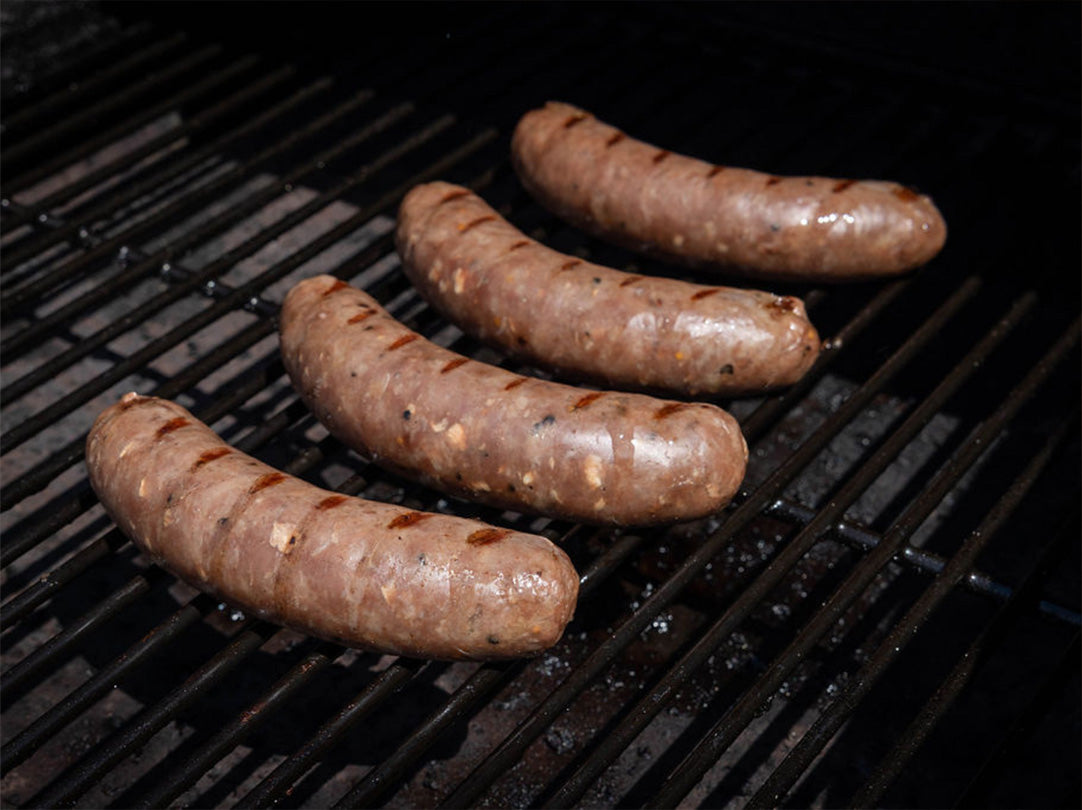 Oak Barn Beef, Beef Brats on the grill, oakbarnbeef.com